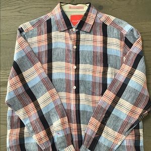 Men’s Tommy Bahama plaid long sleeved linen shirt